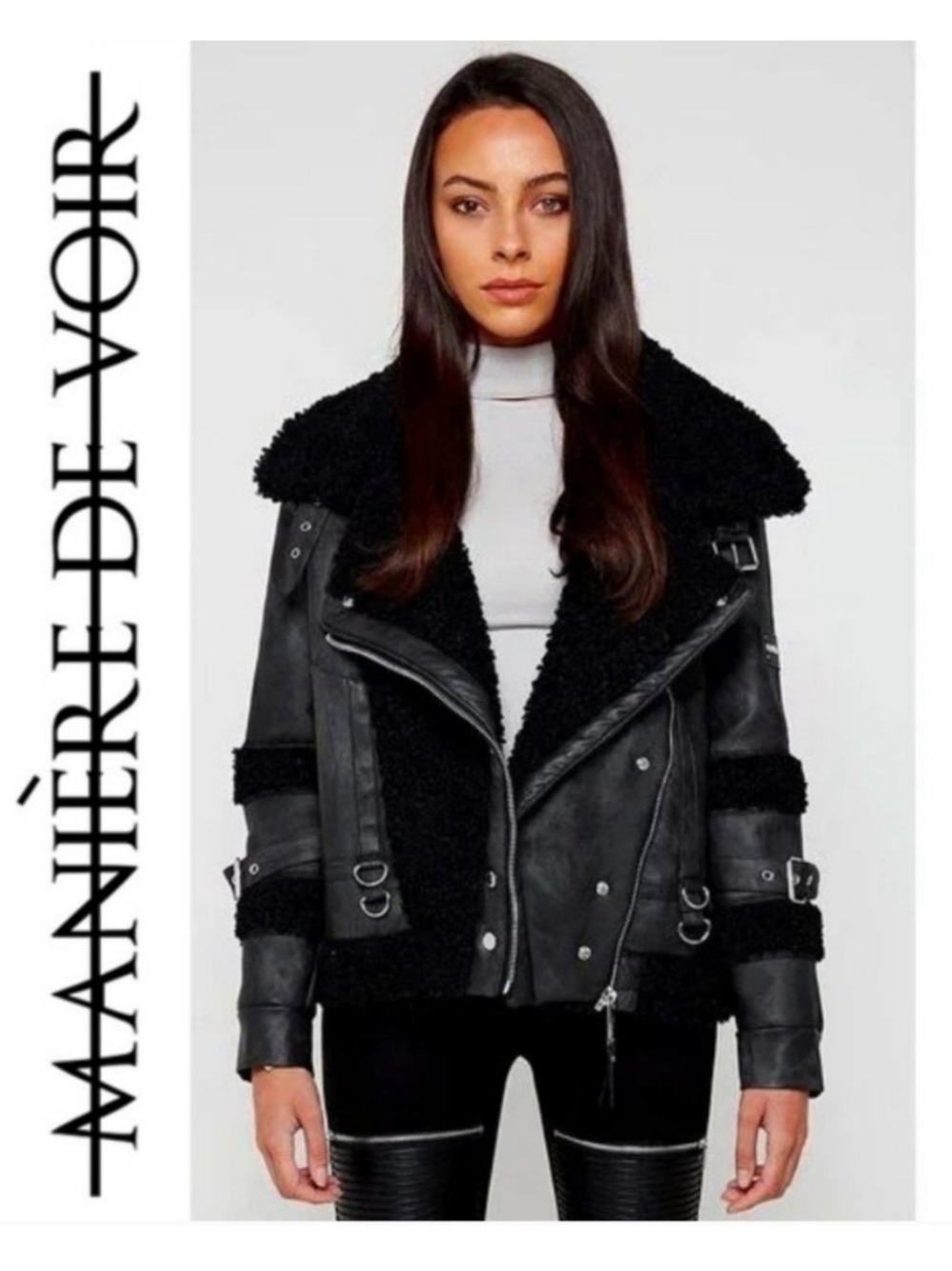 Maniere De Voir Black Biker Moto Jacket size 4